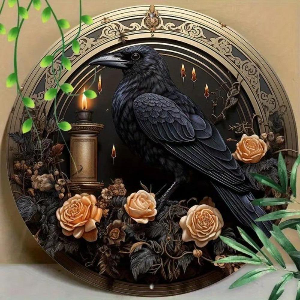 Gothic Raven Round Metal Tin Sign Artwork Home Decor