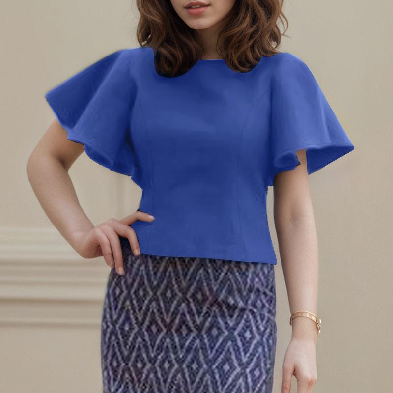 

ZANZEA Женская летняя блузка с оборками, с коротким рукавом, свободного кроя, в повседневном стиле S синий