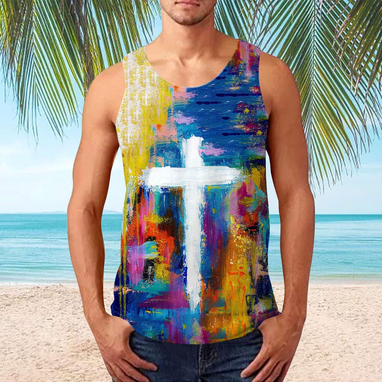 

Mens Summer Surf Beach Tank Top Large Size Casual Breathable Sleeveless Top Loose Print Tank Top Man Shirt XL білий