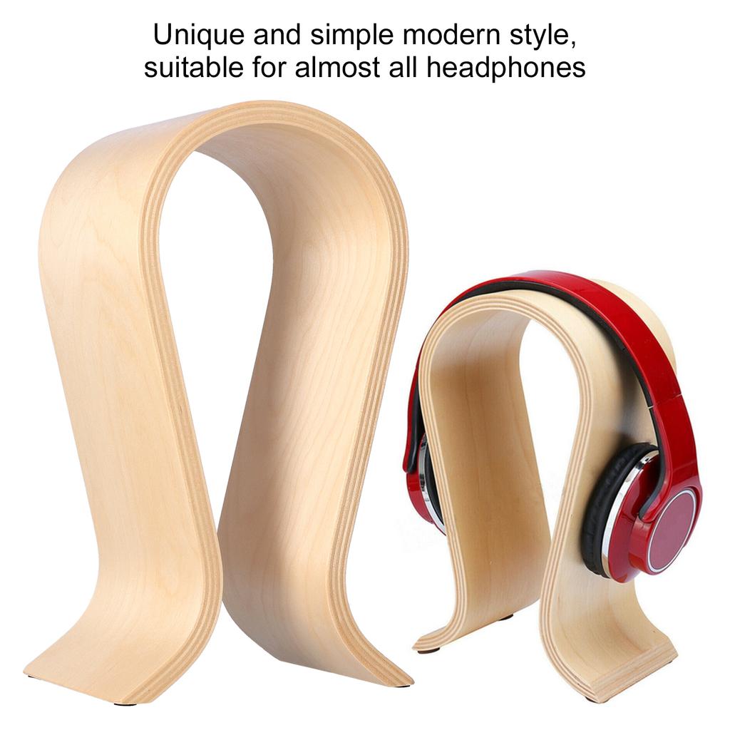 Earphone Hanger U Shape Simple Wooden Stable Arch Headphone Stand with Rubber Feet for Office Studio Bedroom Desktop