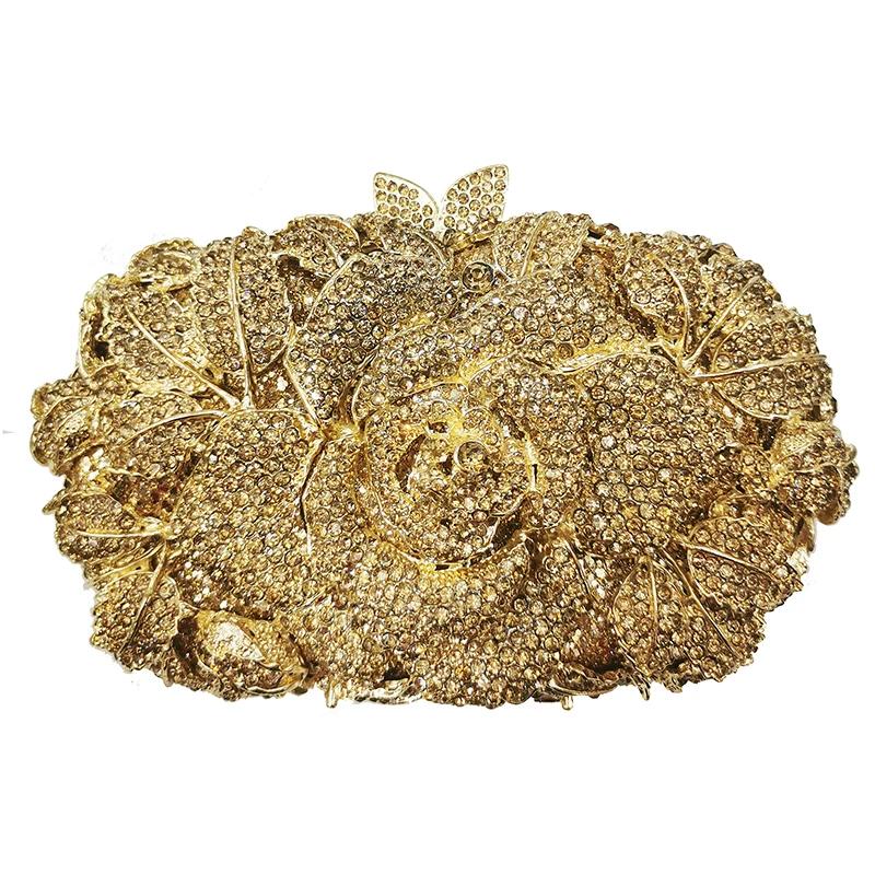 WHTUOHENG Blumenkristall Abendtaschen für Damen Diamant-Blumen-Metall-Party-Taschen Hochzeitsfeier Mädchen-Clutch Dinner-Handtaschen