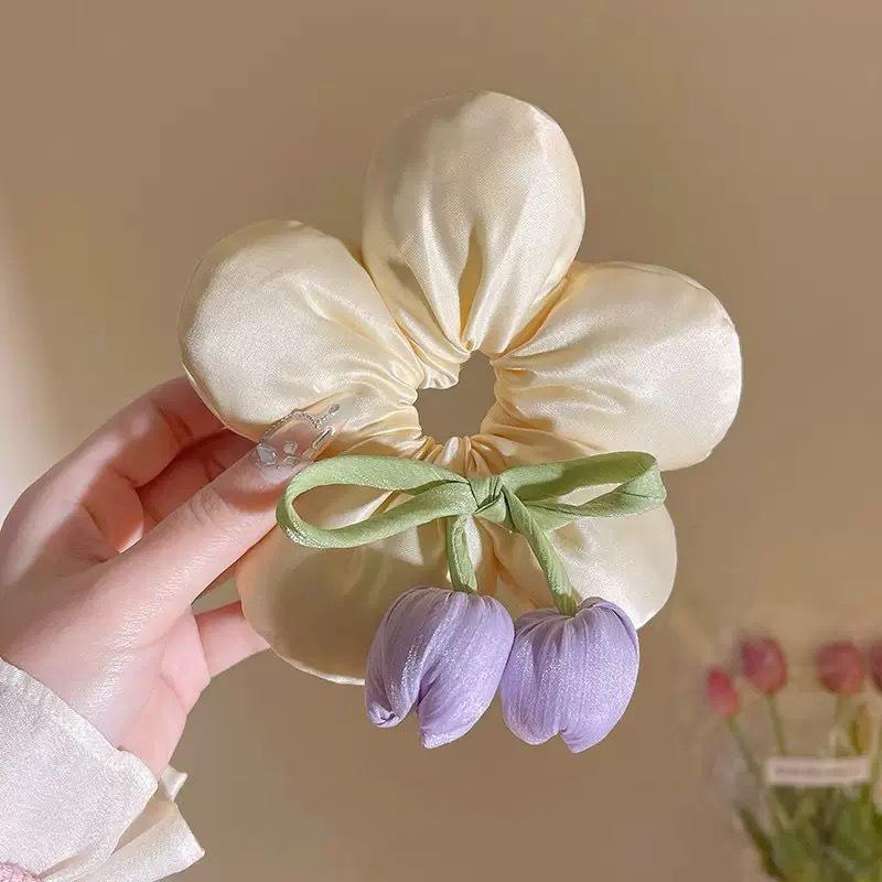 Hair Tie Flower High Elasticity Tulip Hair Display Volume Fluffy Headband Hair Accessories Sweet Hair Ring Scrunchie Women Large Fashionable Jewelry