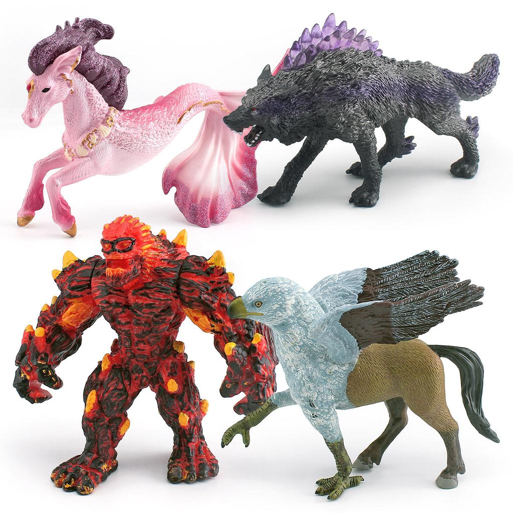 Realistic Mythology Western Magma Golem Shadow Wolf Griffin Seahorse Model Toy Collection