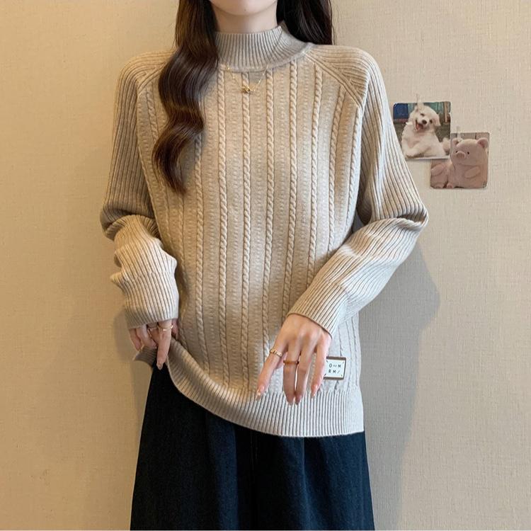 

Осінньо-зимовий жіночий светр з напівкруглим коміром, вільний повсякденний пуловер, в язаний топ L світлого кольору хакі