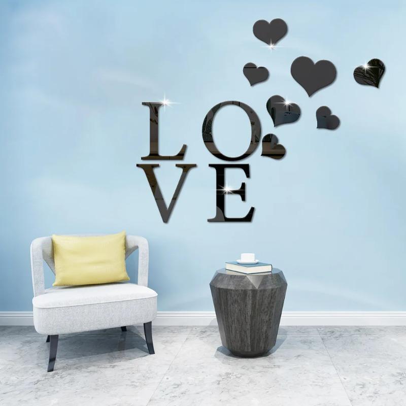 Acrylic LOVE Letter Mirror Sticker Bedroom Living Room Decorative Wall Stickers