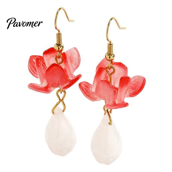 Dangle Pearl Earrings 1 Pair Lotus Flower for Women, Vintage 3D Pink Chinese Style Jewelry Drop Earring, Faux Crystal Floral Hanfu Cosplay Accessories