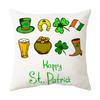 Irish National Day Cushion St. Patrick's Day Cushion Cover Green Cartoon Letters Four-Leaf Clover Sofa Cushion Cover