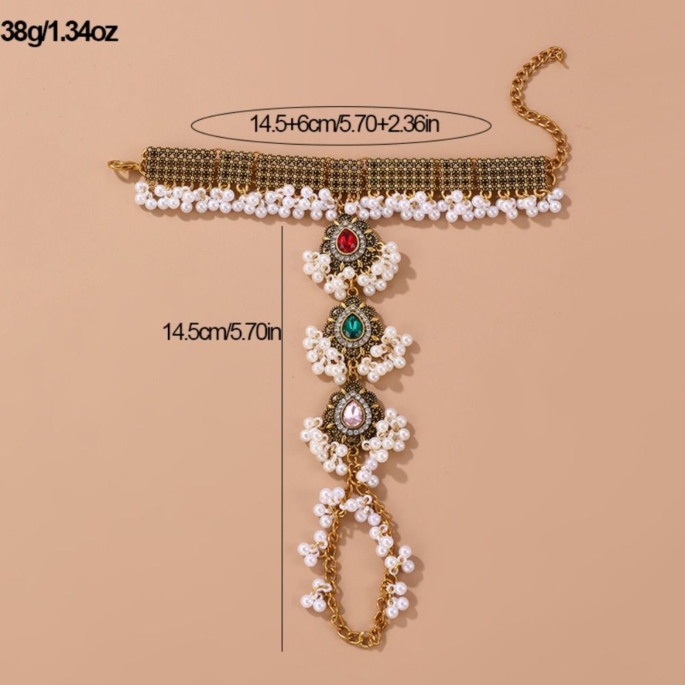Retro Crystal Hand Chain Ring Irregular Tassels Bangle Exquisite Ethnic Style Bracelet  Couple