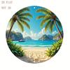 Vintage Tropical Palm Beach Metal Wall Art, Round Aluminum Sign for Living Room