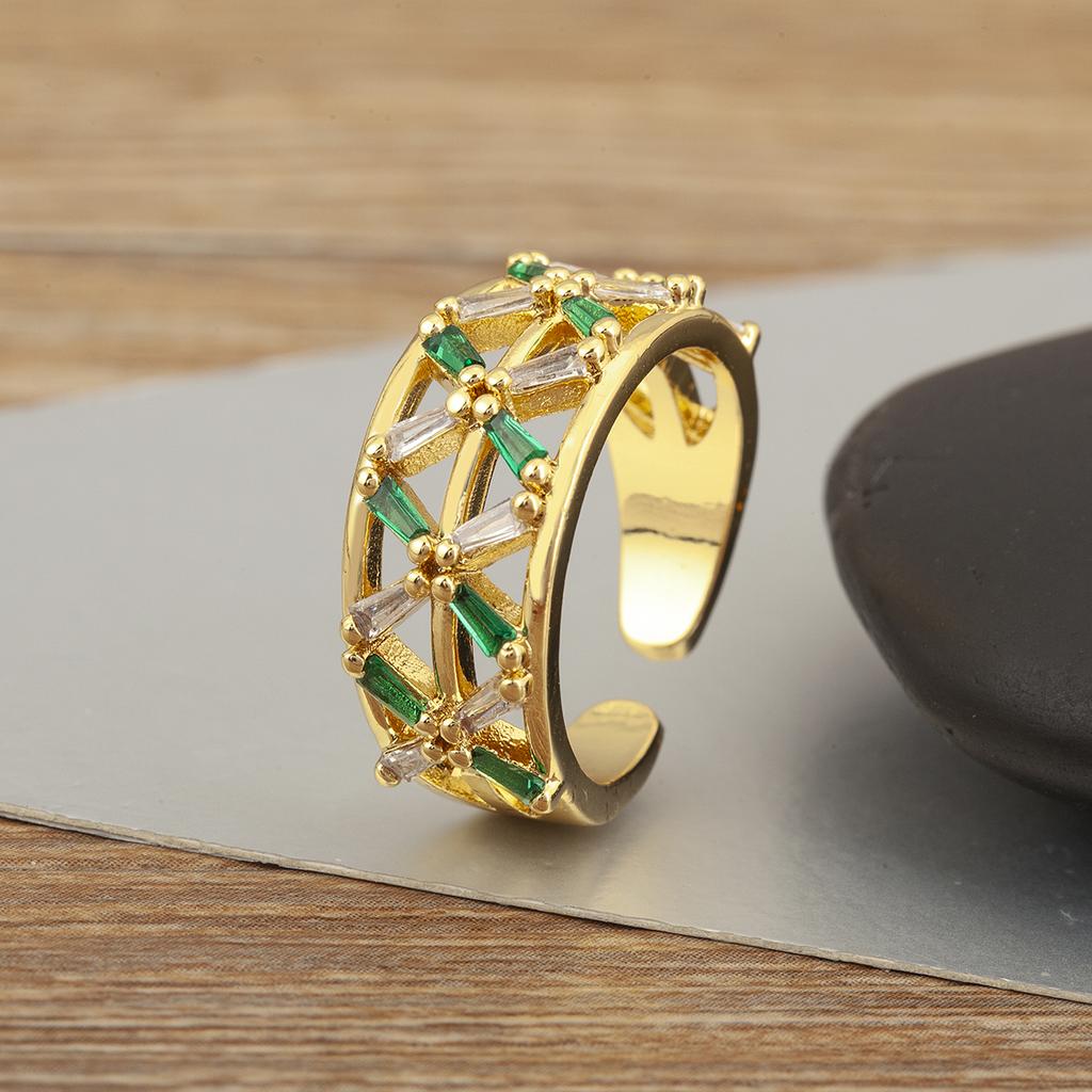 Nidin Hot Sale Personality Design Inlaid Colorful Zircon Open Rings Adjustable For Women Irregular Punk Style Finger Jewelry