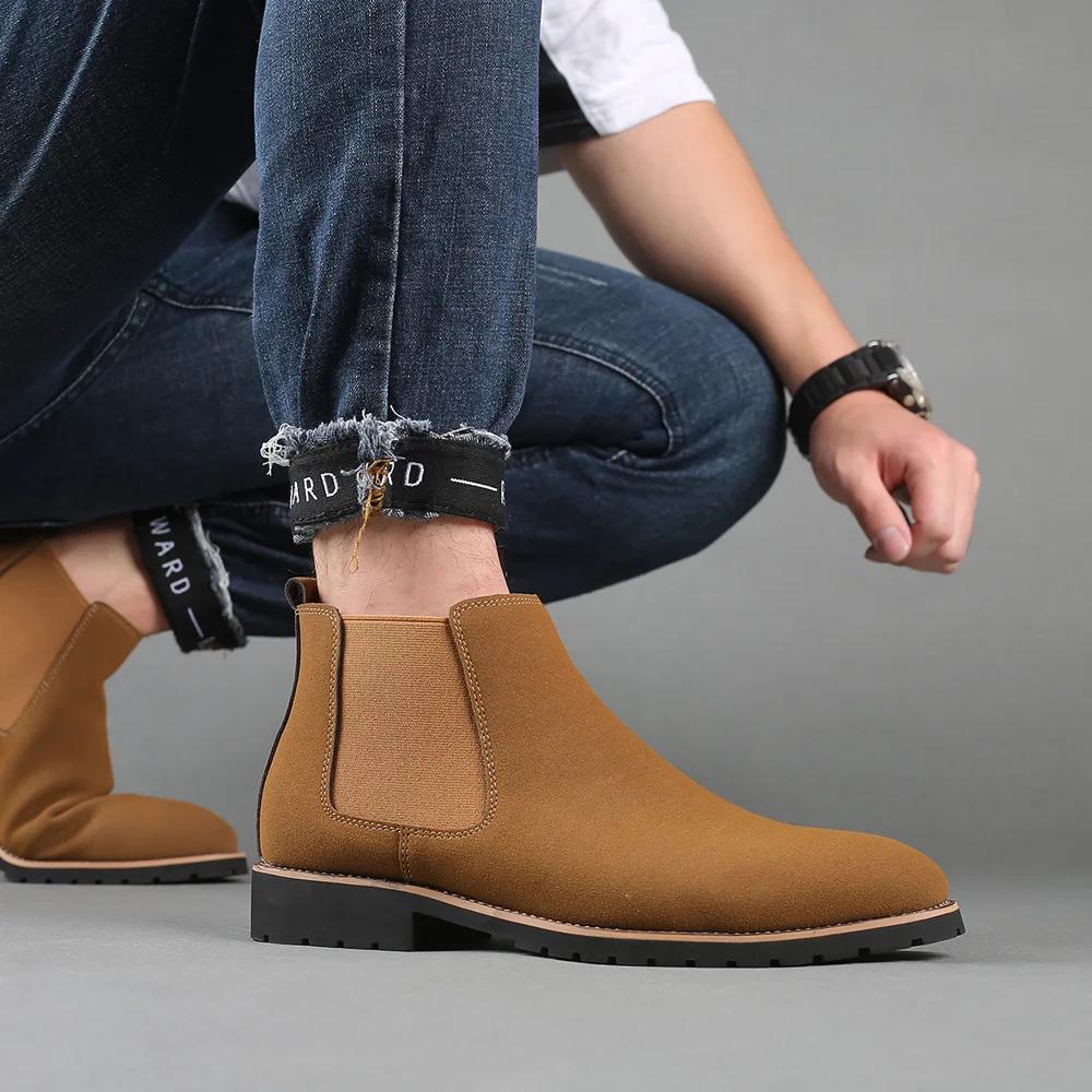 Fashion Men Ankle Boots British Style Suede Leather Boot Fashion Chelsea Boots for Men Business Dress Boots High Top Casual Booties