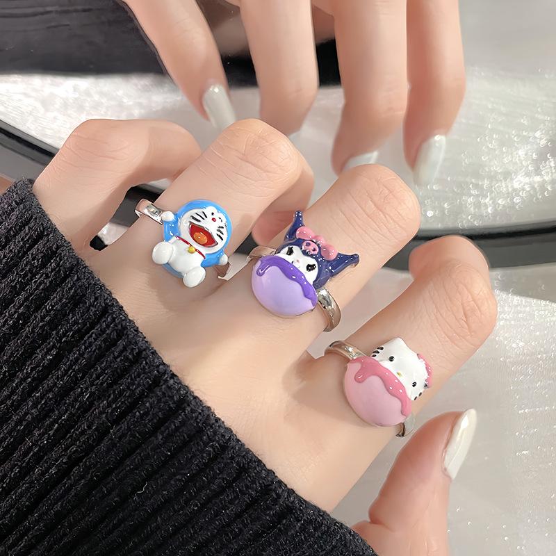 Cartoon Dripping Oil Cute Wind Niche Design Feeling Sweet Cool Wind Opening Ring Cold Wind Advanced Feeling Ring Female