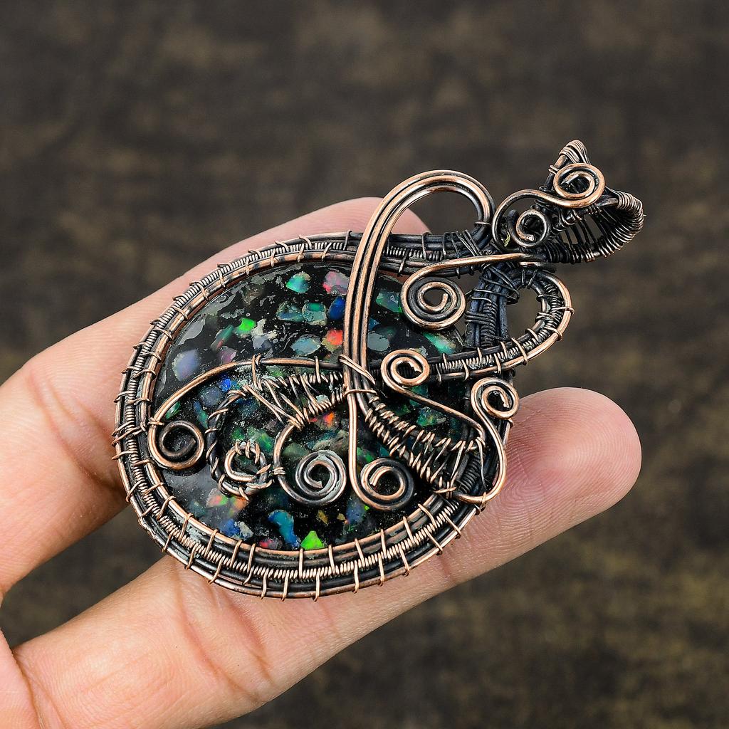Australian Triplet Opal Handmade Copper Wire Wrap Pendant 2.91" S2j77