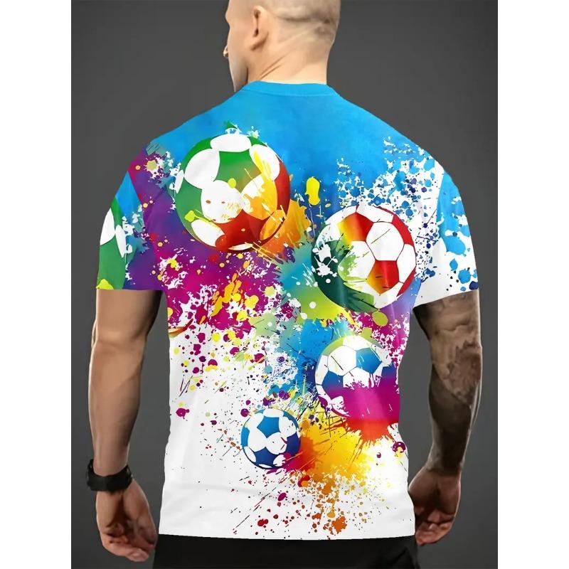 Herren Fußball Print T-Shirt Sportliches Kurzarm Rundhals T-Shirt für Sommer Outdoor Fitness Training Herrenbekleidung