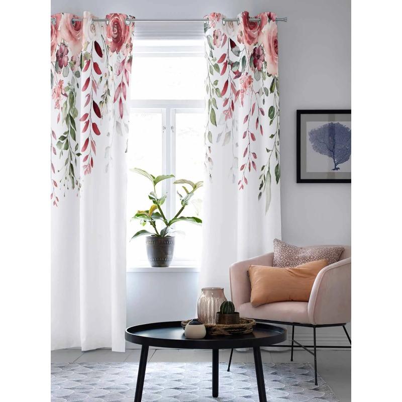 Rose Flower Leaves Window Curtains for Living Room Bedroom Curtain Modern Kitchen Blinds Drapes Curtains