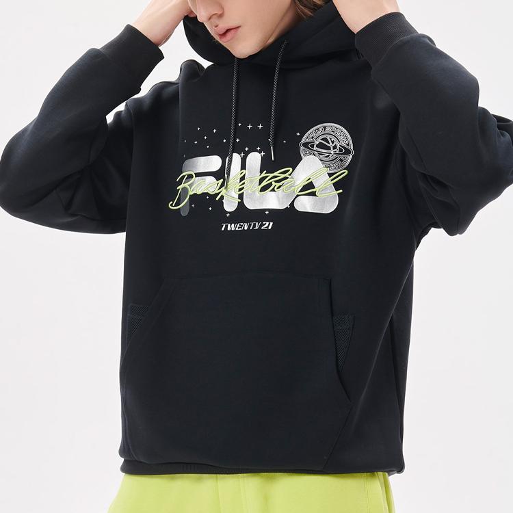 Fila Fusion Letter Print Loose Sports Hoodie Men hoodies Black T11M135206F-BK