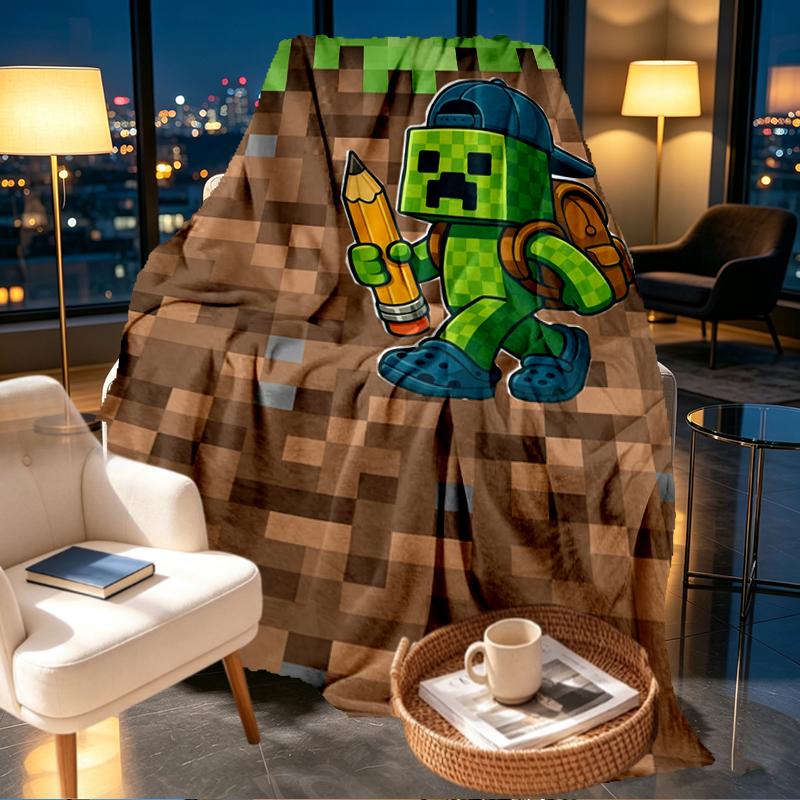 Minecraft Print Blanket - Soft & Comfortable, for Bedroom, Travel, Sofa, Home Decoration - Birthday Christmas Gift for Friend