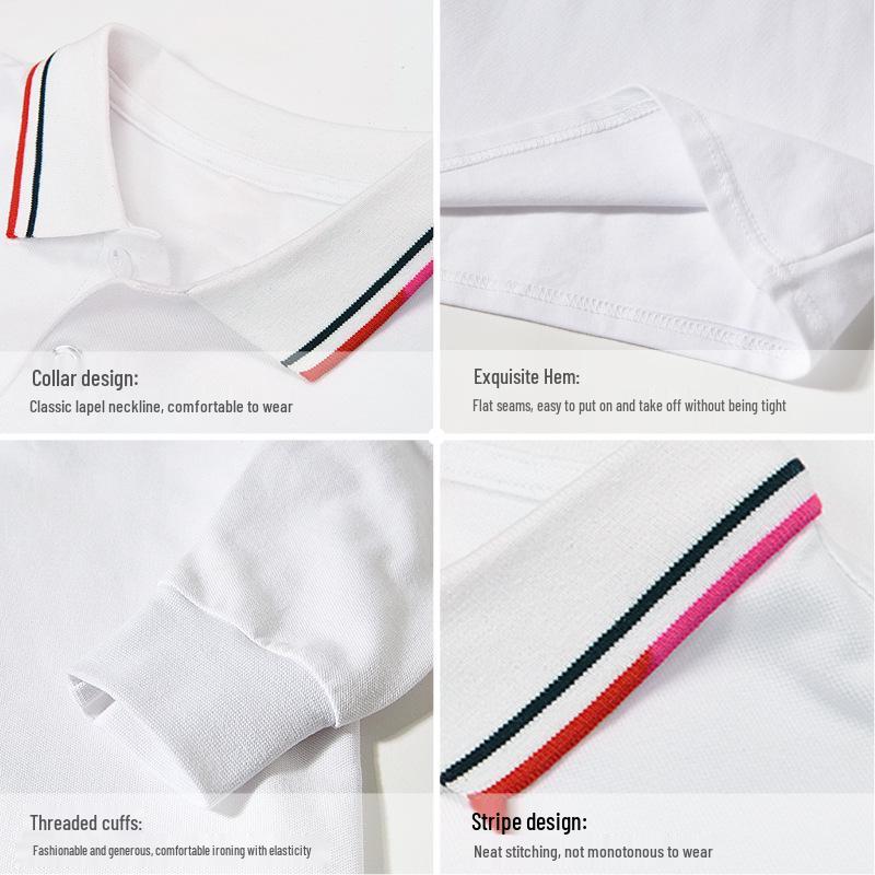 Children's White Cotton Polo Shirt with Striped Collar - Long Sleeve School Uniform for Boys and Girls