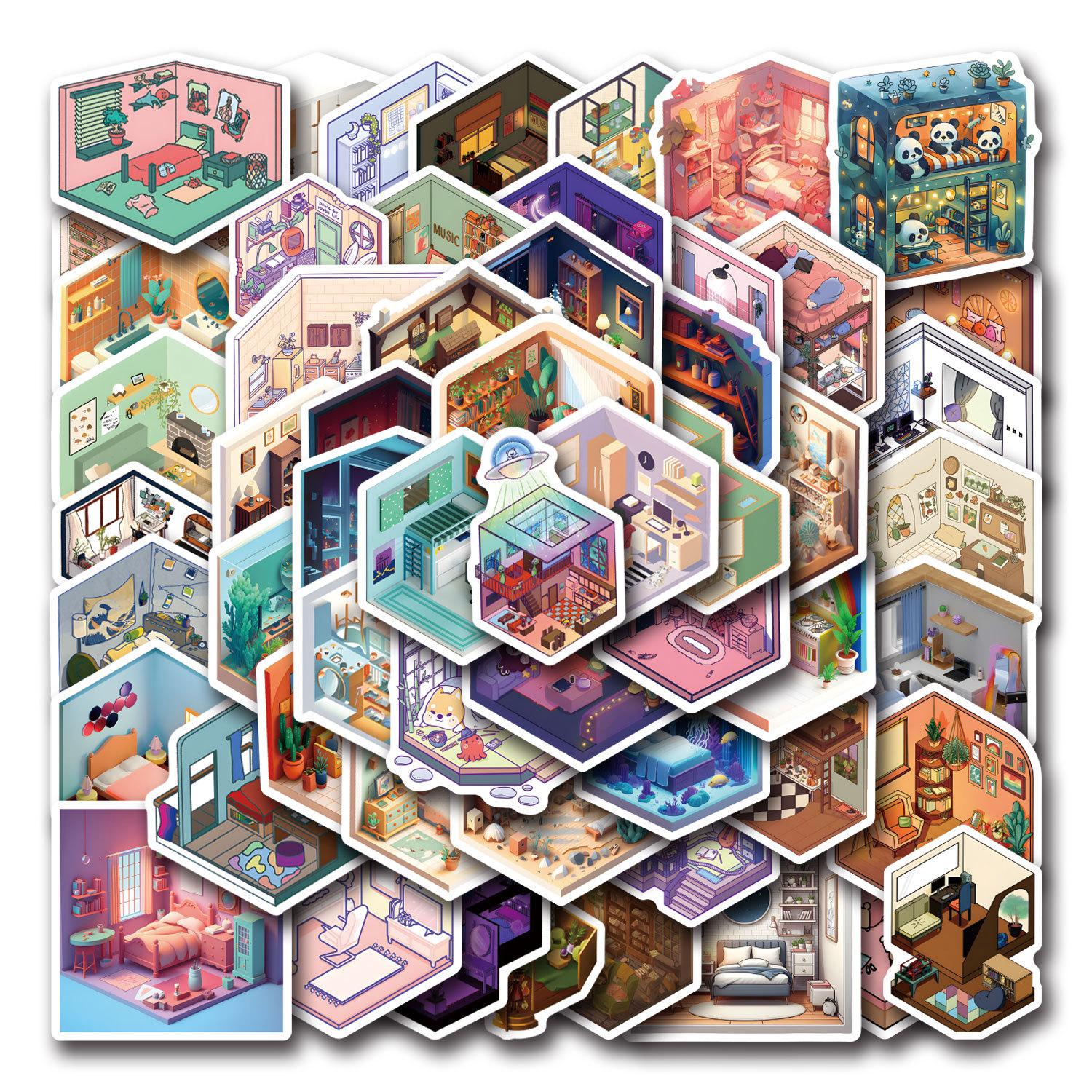 

55 Новых Изометрических Наклеек Граффити для Комнаты Украшают Ноутбук Чемодан Мобильный Телефон Наклейки для DIY