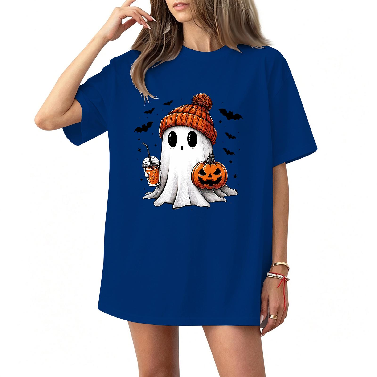 Women s Casual Print Round Neck Short Sleeve Pullover Top M