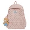Schoolbag New Casual Double Backpack Corduroy Printed Backpack Middle School School Bag Bear Doll Pendant Backpack