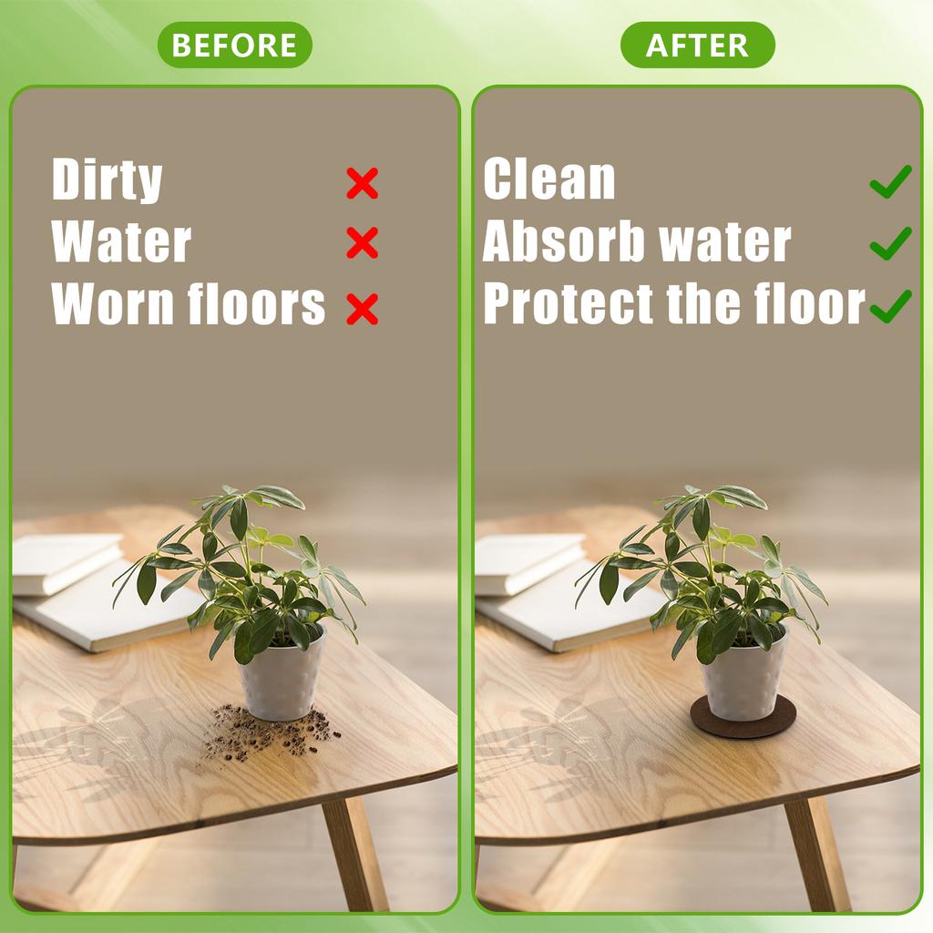 16 stk Plantebrikke Matte 4/6/8/10 Tommer Filt Plantefat Reversibel Rund Stoff Planteunderlagsmatte Absorberende Blomsterpotte Brikke Matter