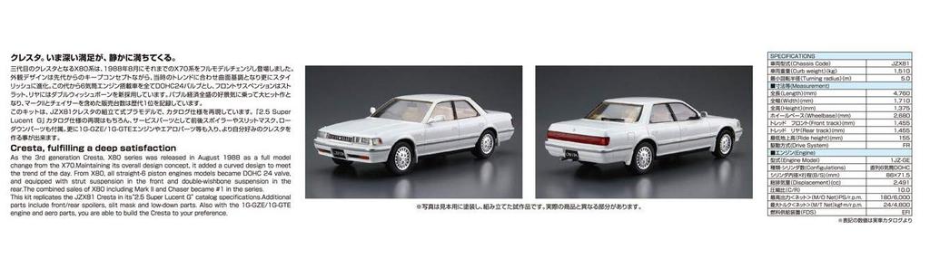 Aoshima Bunka Kyozai The Model Car Series 81 Toyota JZX81 Cresta Super Lucent G 1990 Plastic Model Kit Co., Ltd. (AOSHIMA) 1/24 No. 2.5