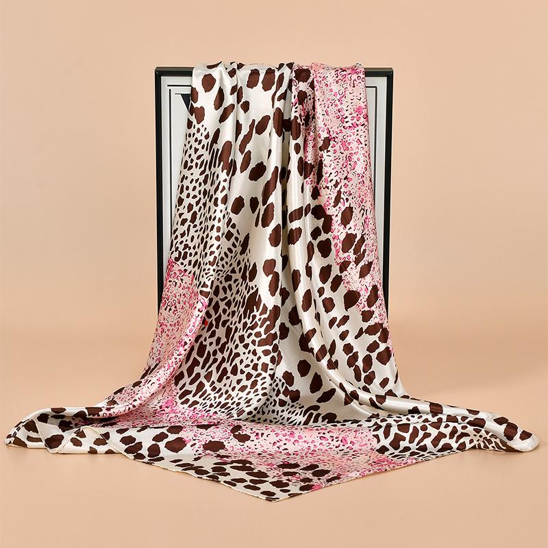 90*90Cm Leopard Printed Square Scarf Women Luxury Designers Scarf Fashion Dot Headband Matte Satin Silk Hair Band Handkerchief