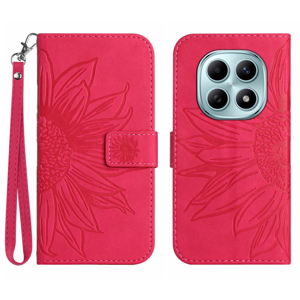 Für Xiaomi Poco M8 5G/Redmi Note 15 5G (Global)/15 4G (Global) Hülle Sonnenblumen-Prägung Leder-Geldbörse Handyhülle mit Handschlaufe