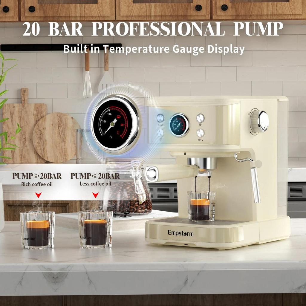 Empstorm 04E Portable Coffee Machine 20 Bar Semi-Automatic Espresso Machine Home Office Coffee Machines with Visible Water Tank
