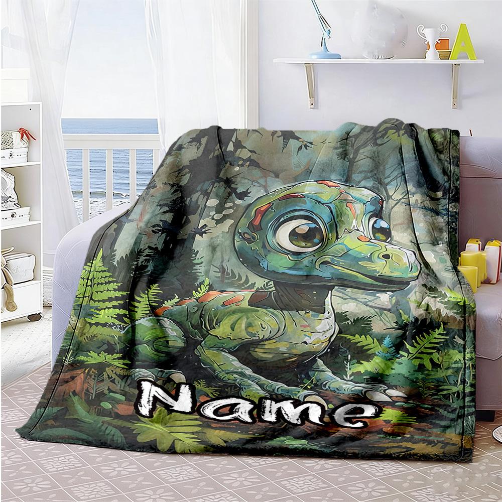 Dinosaurs Forest Customize Text Blanket Cozy Personalized Blanket Soft Warm Cozy Suitable for Office Chair Office Sofa Picnics Ideal for All Seasons