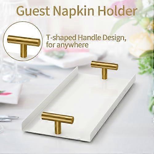 Napkin Holder for Bathroom, Guest Towel Holder Tray for Bathroom, White Guest Napkin Holders with Golden T-Handle, Disposable Hand Towel Tray for Gues