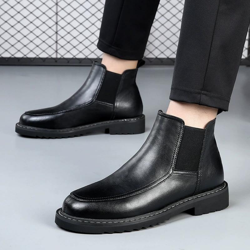 British and Korean Style Trendy Men's Casual High-top Leather Shoes Brock Riding Boots Chelsea Pointed Business Ankle Boots