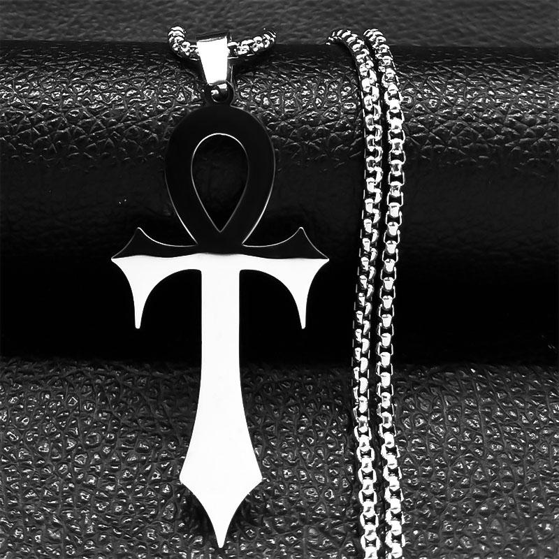 Gothic Ankh Cross Amulet Pendant Egyptian Necklace Women Stainless Steel Symbol of Life Cross Punk Necklaces Jewelry Gift N7078S