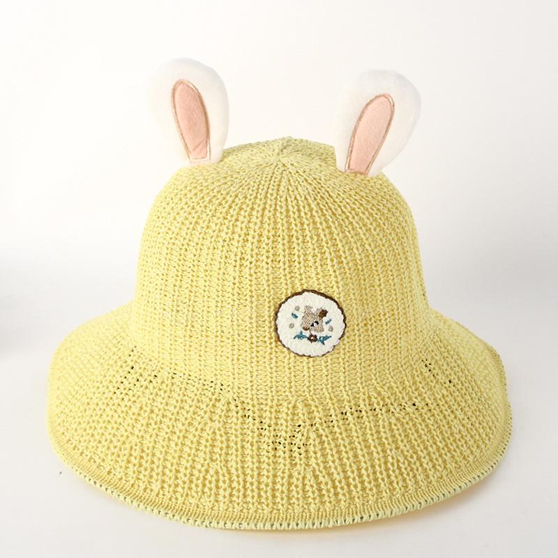 Cute Bunny Ear Knit Hat For Children Spring Autumn Outing Sun Hat Breathable Sweet Baby Basin Cap