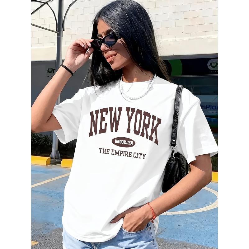 European Size [Stylish Printed T-Shirt] Breathable, Lightweight Ladies' NEW YORK BROOKLYN THE EMPIRE CITY Printed T-Shirt