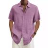 Popular Summer V-neck Button Cotton and Linen Solid Color Men's Trendy Shirt Men's Shirt