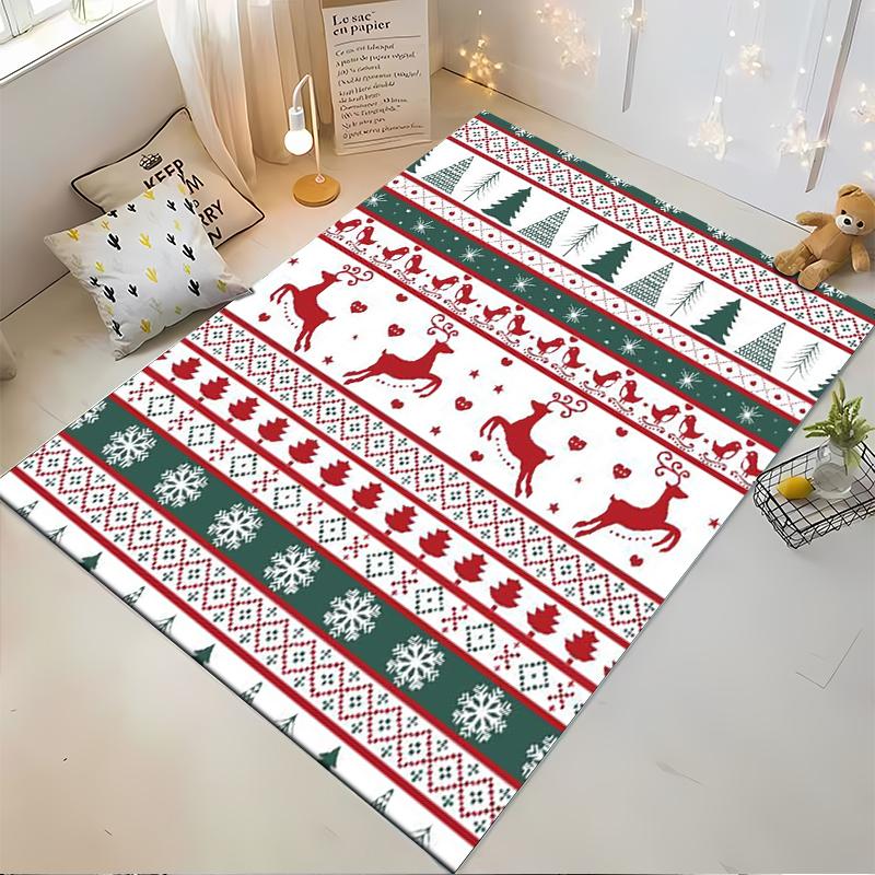 Christmas-Inspired Carpet with Reindeer, Snowflakes, and Trees Pattern Suitable for Use As an Anti-slip for Living Room Bedroom Sofas