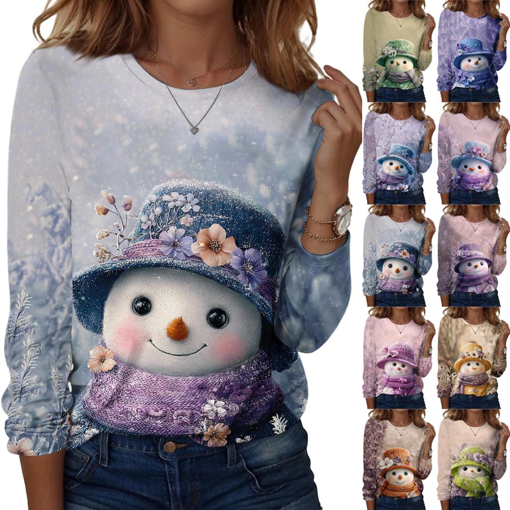 Long Sleeve Shirts For Women Cute Print Graphic Tees Blouses Casual Plus Size Basic Tops Pullover