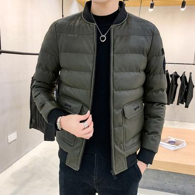 Winter New Men's PU Leather Cotton-padded Jacket Youth Korean Version Windproof Thickened Cotton-padded Jacket Casual Bread Clothes Men's Fashion