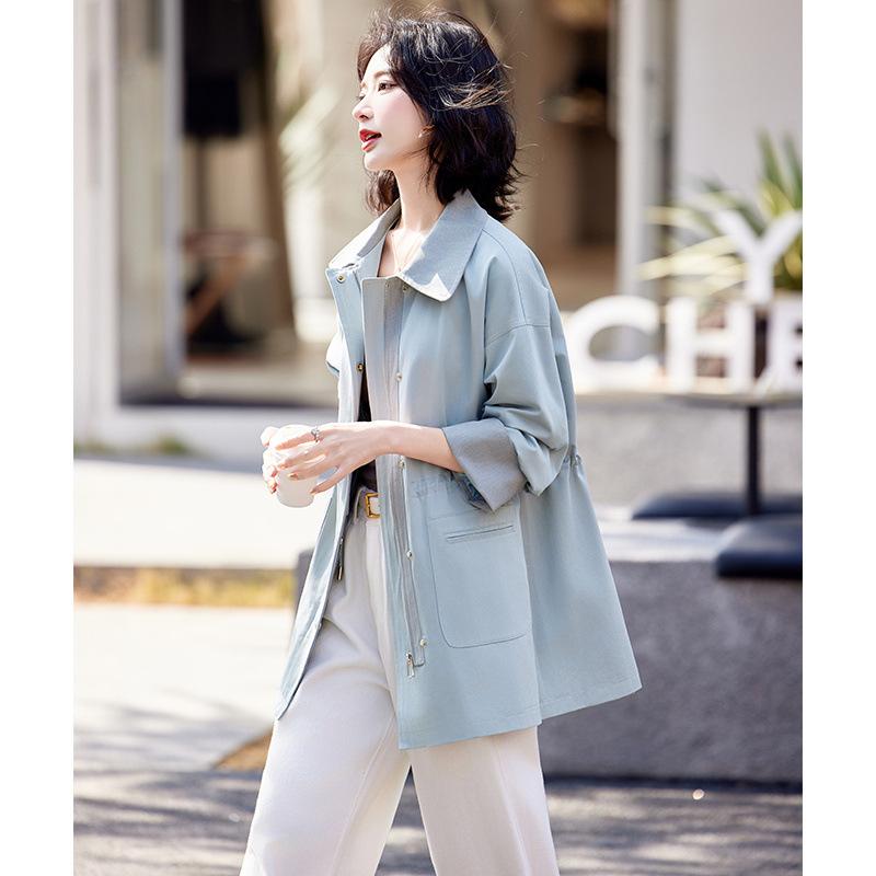 

Пальто средней длины с лацканами контрастного цвета, новое женское пальто с темпераментом для весны и осени XL светло-синий