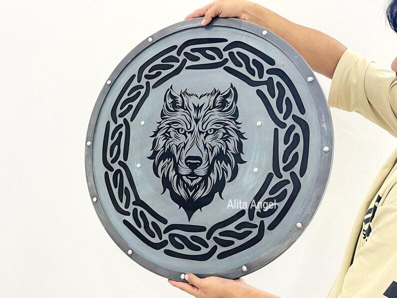 Fenrir Wolf Viking Shield: Battleworn Wooden Norse Decor