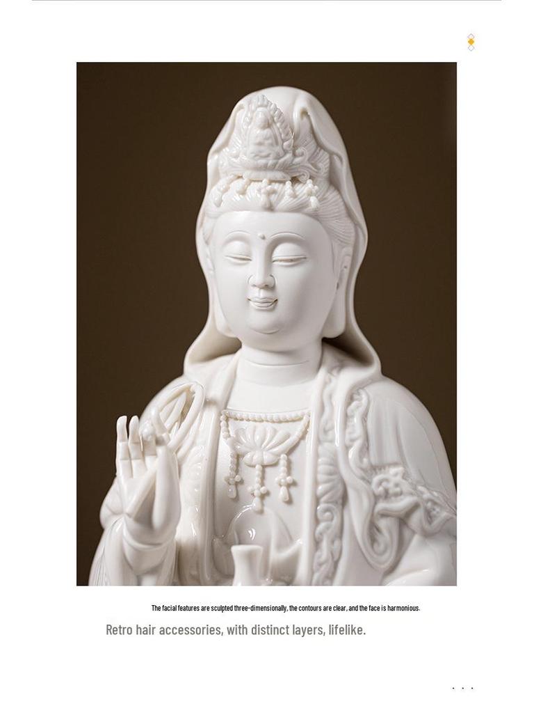 White Ceramic Lotus Guanyin Buddha Statue Incense Burner with Lamp for Home Decor