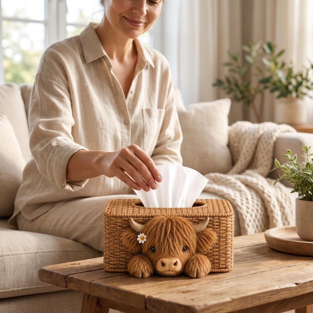 Tissue Box Holder with Cow Pattern