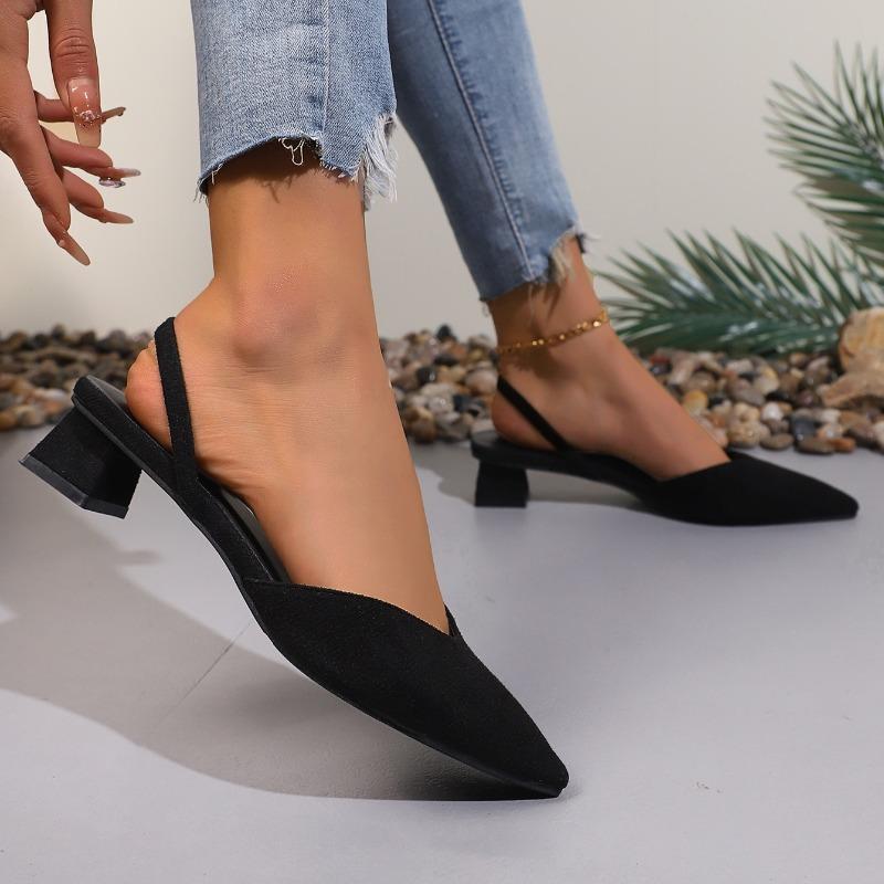 Pointed Closed Toe Low Block Heel Women Sandals