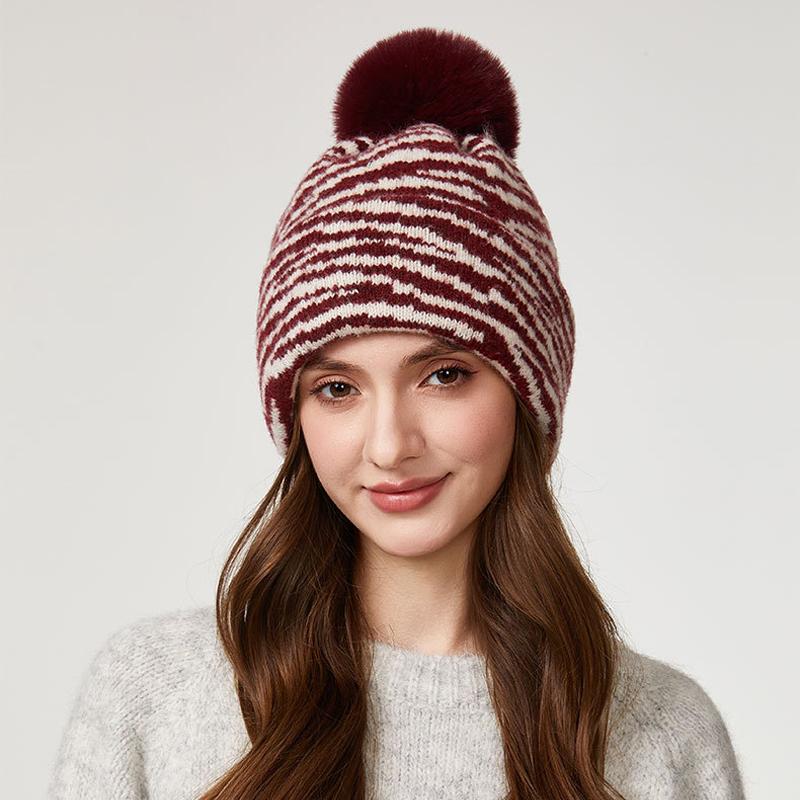Zebra Knitted Hat Warm Cap Women's Winter Outdoor Thick Ear Protection Wool Cap