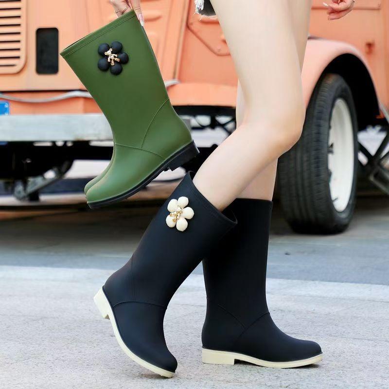 Fashion new women's rain shoes high tube non-slip rain boots long tube outer wear water boots fashionable versatile rubber shoes