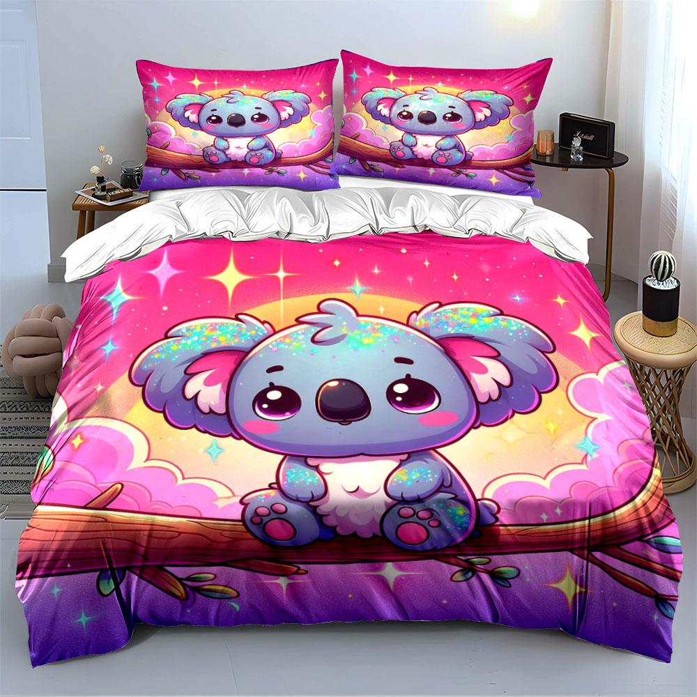 Süßes Glitzer-Koala-Bettwäscheset Bettwäsche Bettbezug-Set Bettbezug Kissenbezüge (1 * Bettbezug 2 * Kissenbezüge, ohne Bettdecke)