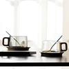 Japanese Transparent Glass and Wooden Coffee Cup and Saucer Afternoon Tea Dessert Tea Cup Large Capacity Office Tea Cup Decor