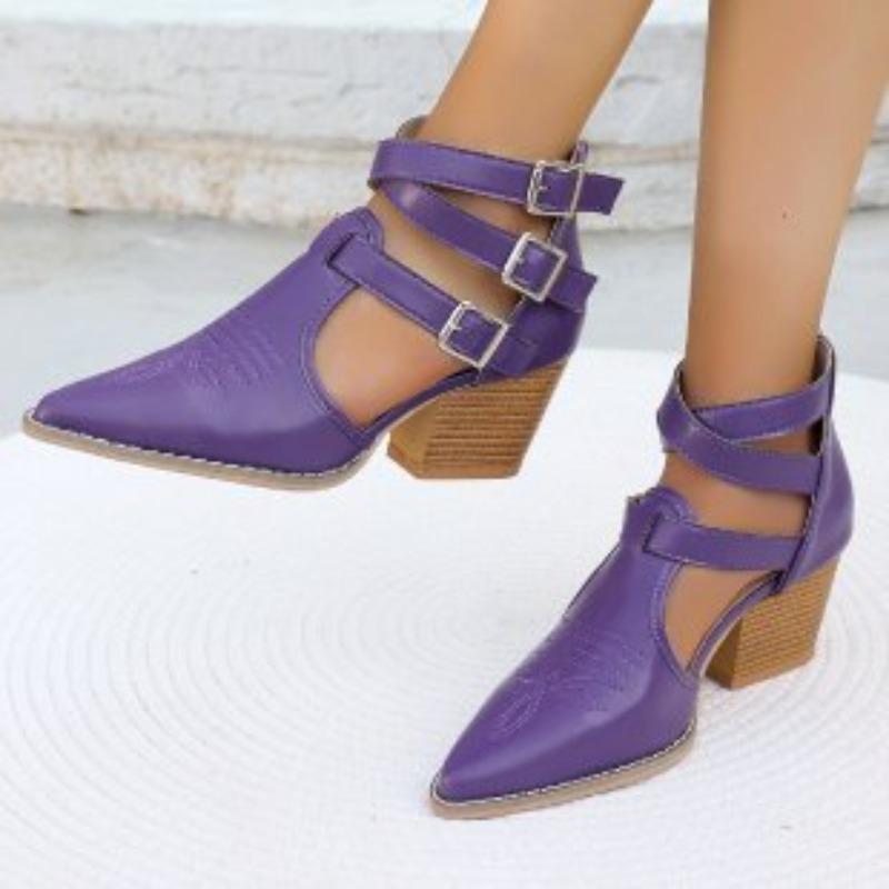 Autumn new retro belt buckle hollow sandals women's casual women's shoes cool boots high heel thick heel pointed head